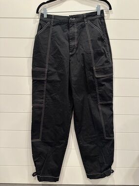 Black Barrel Cargo Pants with Contrast Stitching